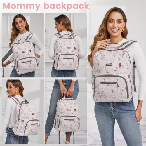Diaper Bag Backpack, Large Baby Nappy Bags with Portable Changing Pad for Boys and GirlsMultifunction Travel Baby Bag for Moms Dads, Shower Gifts Waterproof and Stylish，Flower Pink - color: Flower Pink