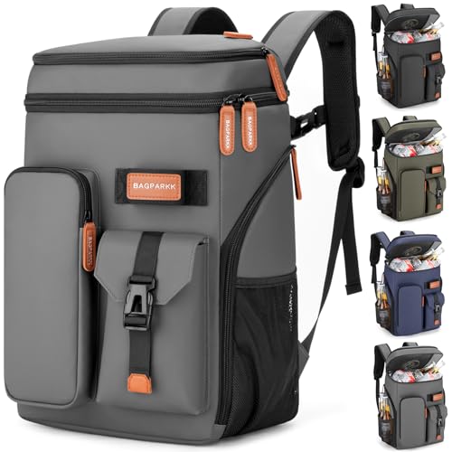 BAGPARKK Insulated Cooler Backpack,33/45 Cans Multifunctional Double Deck Leakproof Cooler Bag with Sternum Strap,Large Capacity Lightweight Travel Camping Beach Backpack - color: Grey, size: 33Can
