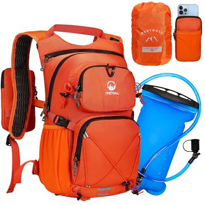 Hydration Backpack 22L, Hiking Backpack with 2L Leakproof Bladder, Sewn-in Rain Cover, Insulated Compartment for Men & Women Running, Cycling, Camping - color: Orange