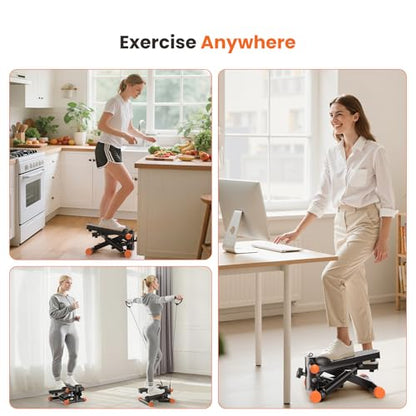Sweetcrispy Mini Stair Stepper with Resistance Bands, Hydraulic Home Stepper Machine, 300 LBS Weight Capacity, Compact Cardio Equipment with LCD Monitor, No Assembly Required - color: Orange