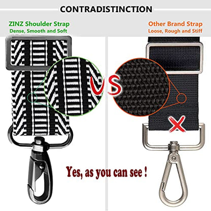 ZINZ Bag Shoulder Strap, Padded Adjustable Shoulder Strap Replacement - color: Black&white Jacquard, size: 57"