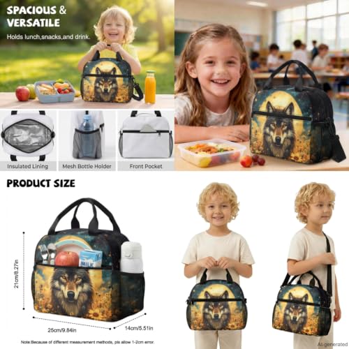ZDCUSTOM Sunflower Wolf School Backpack with Lunch Box for Kids Boys School Bags with Pencil Case Keychain Water Bottle Holder 5PCS, Large Capacity Elementary Bookbag for 1st 2nd 3rd Grade - color: Sunflower Wolf