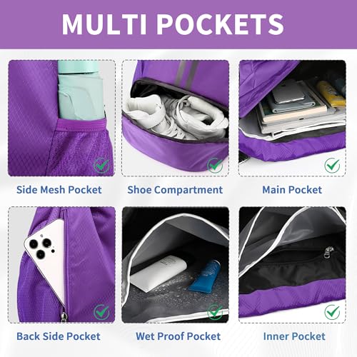 JELUTAR Drawstring Backpack Gym Bag with Shoes Compartment, Purple - color: Purple, size: Large