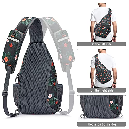 G4Free Sling Bag for Men and Women, RFID Blocking Crossbody Bag, Lightweight Sling Backpack for Travel, Hiking, Walking and Daily Use - color: Black Base Flora