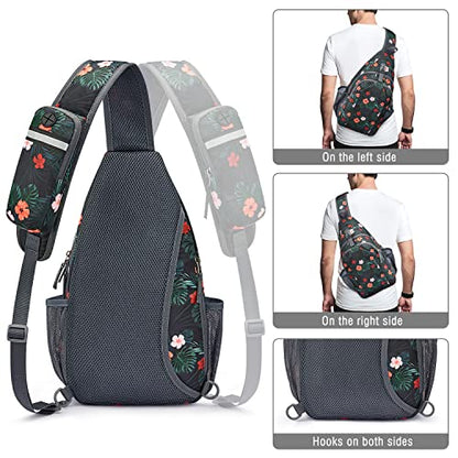 G4Free Sling Bag for Men and Women, RFID Blocking Crossbody Bag, Lightweight Sling Backpack for Travel, Hiking, Walking and Daily Use - color: Black Base Flora
