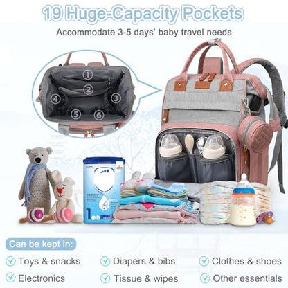 SHITIESHOU Diaper Bag Backpack Baby Bag for Mom Dad with Changing Pad, 19 Pockets, Large Waterproof Travel Baby Girl Boy Toddle Diaper Bag with Insulated Pocket, Baby Shower Gifts, Pink Grey - color: Pink Grey