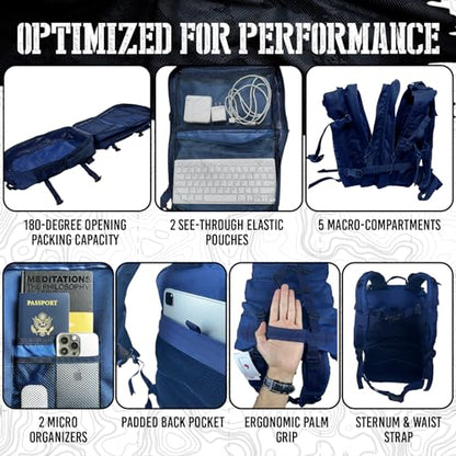 AMERICANPHOENIX 45L Elite Tactical Backpack | 3X Stronger Work & Military Backpack | Water Resistant and Heavy Duty | 3 Day MOLLE Bug Out Bag (Atlantic Blue) - color: Atlantic Blue