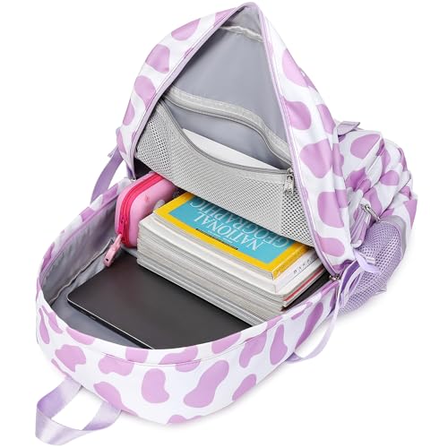 abshoo School Backpack for Girls Teen Elementary Middle High School Bookbag - color: Cow Print Purple