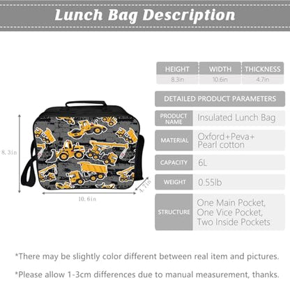 Construction Backpack Kids Excavator Bookbag 16inch Schoolbag With Lunch Box Bag And Pencil Case Set For Boys Girls - color: Construction