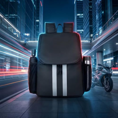 Motorcycle Backpack with Side Pockets,Waterproof Helmet Backpack,Reflective Large Capacity for Men & Women Commuting - color: Aterrimus