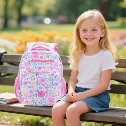 RHCPFOVR Kids Backpack for Girls - Girls Backpack 3-8 Ages Butterfly for Kids 15 Inch School Bookbag for Kindergarten Elementary School Bookbag for Girl 1st 2nd Grade - style: Pink Garden