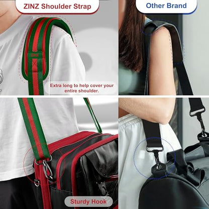ZINZ 74" Shoulder Strap with Fixed Pad and Dual Balanced Buckles，Green-Red-Green Stripe - color: Green-red-green Stripe