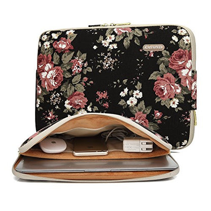 kayond Water-Resistant Canvas 13.3 Inch Laptop Sleeve-Black C Rose - color: Black C Rose, size: 13-13.3 inch