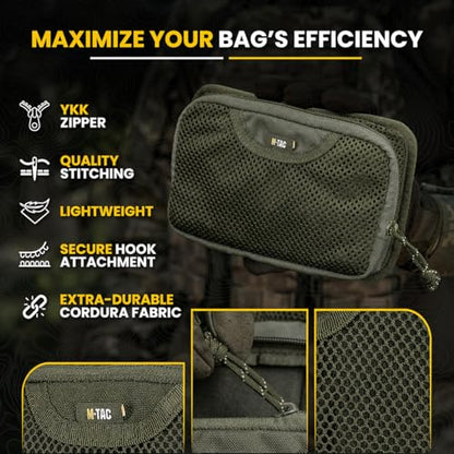 M-Tac Mesh Organizer Pouch with Hook & Loop Backing, EDC Tactical Admin Pouch, Backpack Organizer Insert, Small Gear Utility Bag - color: Ranger Green