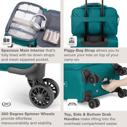U.S. Traveler Rio Lightweight Softside Rolling Carry-on Suitcase, 4-Wheel Single, Teal - color: Teal, size: 22"