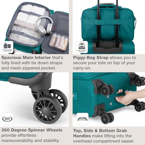 U.S. Traveler Rio Lightweight Softside Rolling Carry-on Suitcase, 4-Wheel Set, Teal - color: Teal, size: 22"/14"