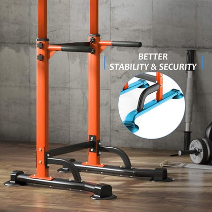 SogesPower Power Tower Dip Station Pull Up Bar for Home Gym Adjustable Height Strength Training Workout Equipment,Pull Up Bar Station - color: Orange