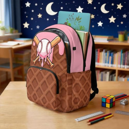 Suobstales Baseball Ice Cream Drip Print Kids Backpack for Girls Boys, Large Capacity Lightweight Bookbag Students School Bag Rucksack Travel Daypack for Kindergarten Preschool Elementary - color: Baseball Ice Cream Drip 4