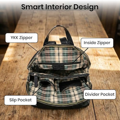 Genuine Leather Backpack for Women - 12.5 Inch with Adjustable Shoulder Strap - Stylish and Durable (Black) - color: Black