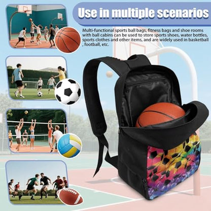 18.5in Basketball Backpack Basketball Bag with Shoe Compartment & Ball Holder, Waterproof Bag for Soccer Volleyball - color: Colorful Tie-Dye Football Print