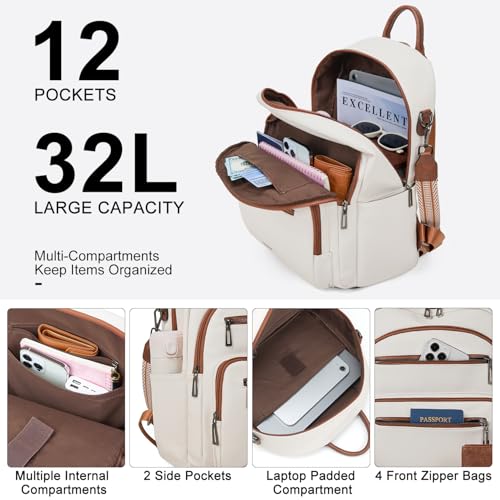 LATMAP Backpack Purse for Women Laptop Backpack, Leather Travel Back Pack Shoulder Bag Teacher College Daypack Work Handbag fits 14" Laptop, Beige - color: Style1-beige