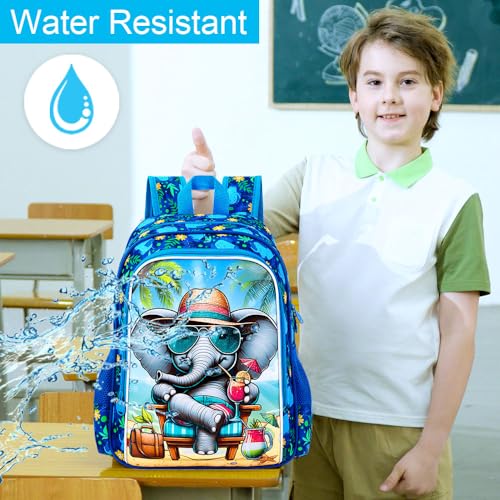 16" Backpack for Boys, 3Pcs Elephant Kids Bookbag with Lunch Box, School Backpacks Set for Elementary Preschool Kindergarten(Blue) - color: Elephant Blue