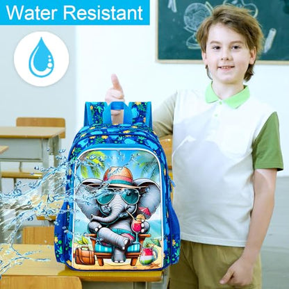 16" Backpack for Boys, 3Pcs Elephant Kids Bookbag with Lunch Box, School Backpacks Set for Elementary Preschool Kindergarten(Blue) - color: Elephant Blue