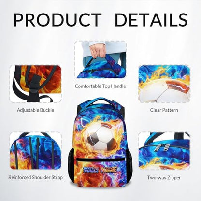 Personalized Soccer Backpack for Boys - 17 Inch Custom School Bookbag Kids Elementary Middle School Students Water Resistant - color: Blue
