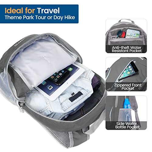 ZOMAKE Ultra Lightweight Packable Backpack 25L, Foldable Hiking Backpacks Water Resistant Small Folding Daypack for Travel(Medium Grey) - color: Medium Grey-a