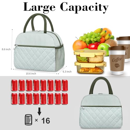Coobiiya Lunch Box Lunch Bag for Women Men,Reusable Cute Lunch Pail bag,Leakproof,Insulated LunchBox Tote Compact 10L, Cooler Lunch Container for Work Travel Office - color: Embroidered Green