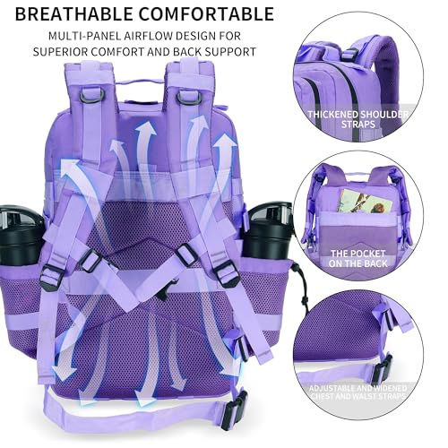 Military Tactical Backpack 45L/25L 3 Day Assault Pack Molle Daypack Hiking Backpack for Men and Women - color: Pale-purple, size: 45L
