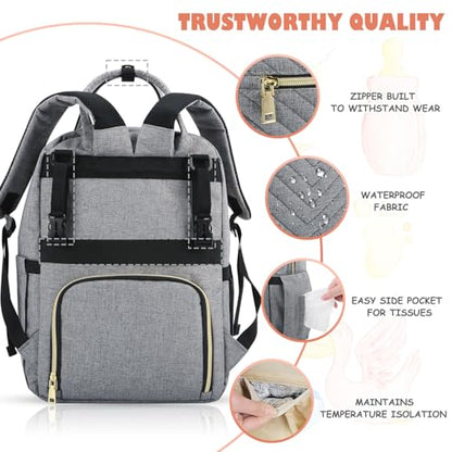 Tenot Baby Diaper Bag Backpack, Travel Diaper Bags for Baby Girl Boy Large Capacity Baby Bag Backpack for Women Grey - color: Grey
