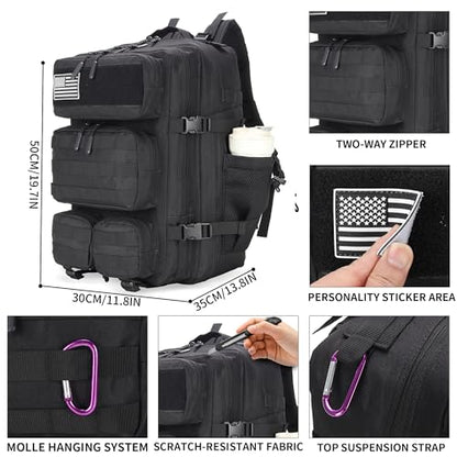 55L Tactical Backpack Heavy Duty Military Rucksack Molle Backpack 3 Day Assault Pack for Work Outdoors - color: Black