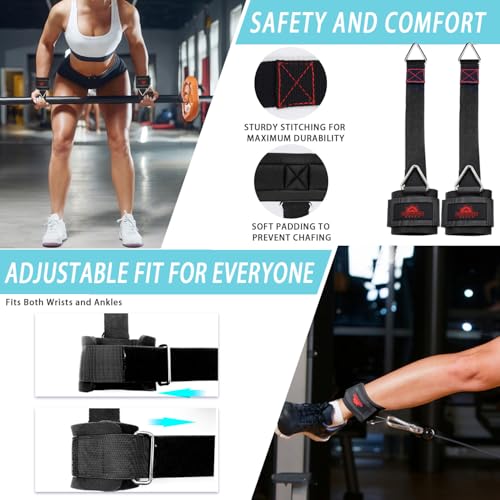 Adjustable Weightlifting Wrist & Ankle Straps with Triangle Ring for Deadlifts, Tricep Pull-Downs, Pilates, Cable Machines & Rehab – Padded Straps for Gym, Physical Therapy, and Recovery