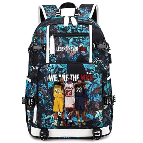 Basketball Legend Never Ends Multifunction Backpack Travel Laptop Daypack Fans Bag For Men Women (Style 3) - color: Sea Blue - Pattern 1