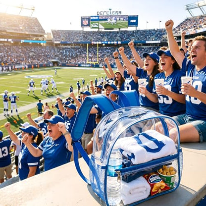 Fomaris Clear Backpack Stadium Approved 12x6x12 - Blue Clear Bag with Reinforced Straps, Durable PVC for Stadium Events, Sports, Festivals, Concerts, Games, Women & Men - color: Blue-1pc