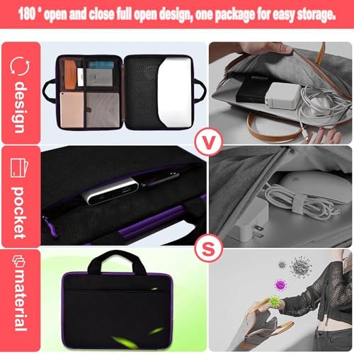 Hseok Laptop Case 13.3-14 inch Sleeve, TSA Computer Handbag Water-Resistant and Shockproof Bag Compatible with MacBook Pro/Neo 14", Mac Air/Pro 13.3" and 13"-14" Notebooks Chromebooks,Black-Purple - color: Black-purple