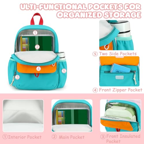 BTOOP Kids Backpack for Boys Girls 3-6, Preschool Kindergarten Backpack with Insulated Lunch Compartment & Chest Strap, Cute Lightweight School Travel Bag Fits A4 Folder - color: Pink-blue, size: Age 3-6 (14.5" H Fit Folder)