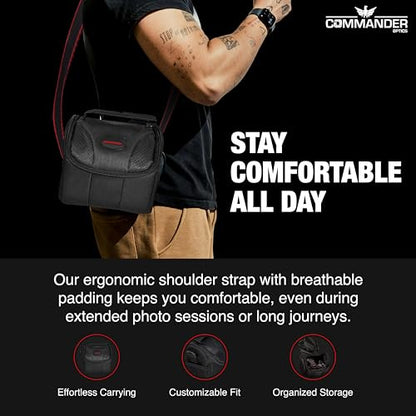 COMMANDER OPTICS Small Camera Bag - Water Resistant, Soft Padded, Compact Travel Bag for Canon EOS, Nikon, Sony & More DSLR Cameras/Camcorders Ample Storage and Protection for Your Equipment (Small)