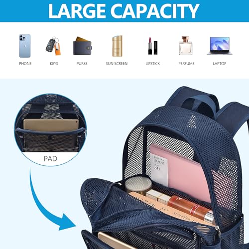 Paxiland Mesh Backpack Heavy Duty See Through Mesh Bookbag Large Backpack for Travel Swimming Outdoor Sports Beach, Blue - color: Blue-27l