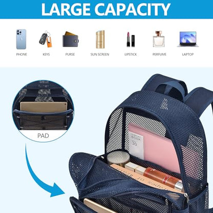 Paxiland Mesh Backpack Heavy Duty See Through Mesh Bookbag Large Backpack for Travel Swimming Outdoor Sports Beach, Blue - color: Blue-27l