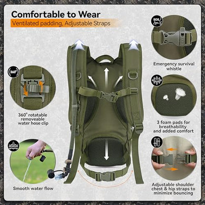 MARCHWAY Tactical Molle Hydration Pack with 2.5L TPU Water Bladder, Low-Profile Organized Military Backpack for Hiking, Cycling, Backpacking, Hunting, Running - color: Green