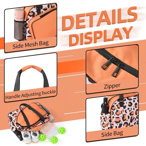 Boulder Bee Pickleball Bags, Premium Pickleball Tote Bag for Girls, Women’s Hand/Shoulder Gym Bag w Water Bottle Holder, with Pickleball Racquet/Paddle Holder - color: Leopard print-brown