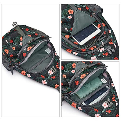 G4Free Sling Bag for Men and Women, RFID Blocking Crossbody Bag, Lightweight Sling Backpack for Travel, Hiking, Walking and Daily Use - color: Black Base Flora