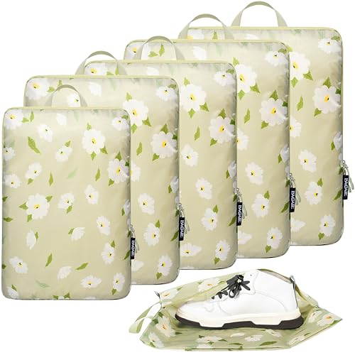 BAGAIL 6 Set Ultralight Compression Packing Cubes Packing Organizer for Travel Accessories Luggage Suitcase Backpack - color: Green Flower70D, style: Cloth Pattern