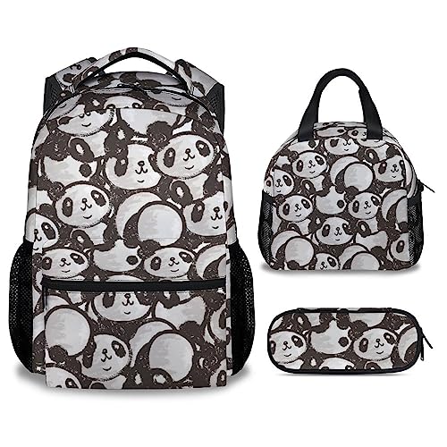 Panda Backpack with Lunch Box And Pencil Case, 16 Inch Panda Theme Bookbag with Adjustable Straps, Durable, Lightweight, Large Capacity, School Backpack for Girls Women - color: Panda2-2