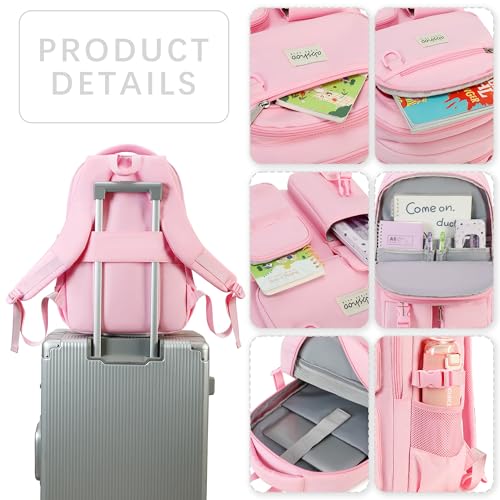 abshoo Large Heavy Duty Backpack For School College Bookbag Casual Multi Pocket Travel Backpacks - color: Pink