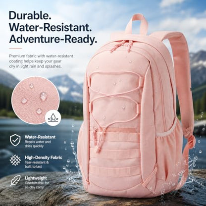 Hiking Travel Backpacks Men and Women, Lightweight Waterproof Laptop Backpack Outdoor Camping Backpack Hiking Daypack for Travel, Trekking, Work 26L (Pink) - color: Pink