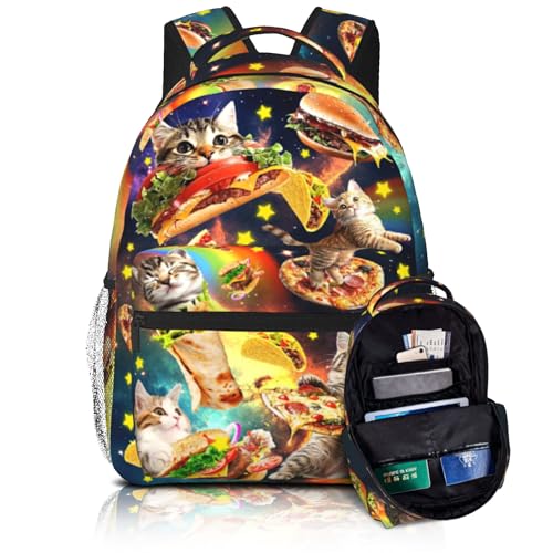 Funny Taco Cats School Backpack For Kids Galaxy Pizza Cat Backpack For Boys Girls Children Elementary Middle School Bookbag Ages 6-18 Back Pack - color: Taco Cats