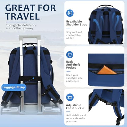 EMPSIGN 40L Travel Backpack for Women & Men, Airline Approved Carry On Backpack, TSA Personal Item Bag Waterproof, Overnight Weekender Essentials Backpacks for Business fits 17" Laptop, Haze Blue - color: Beige/Haze Blue/Black